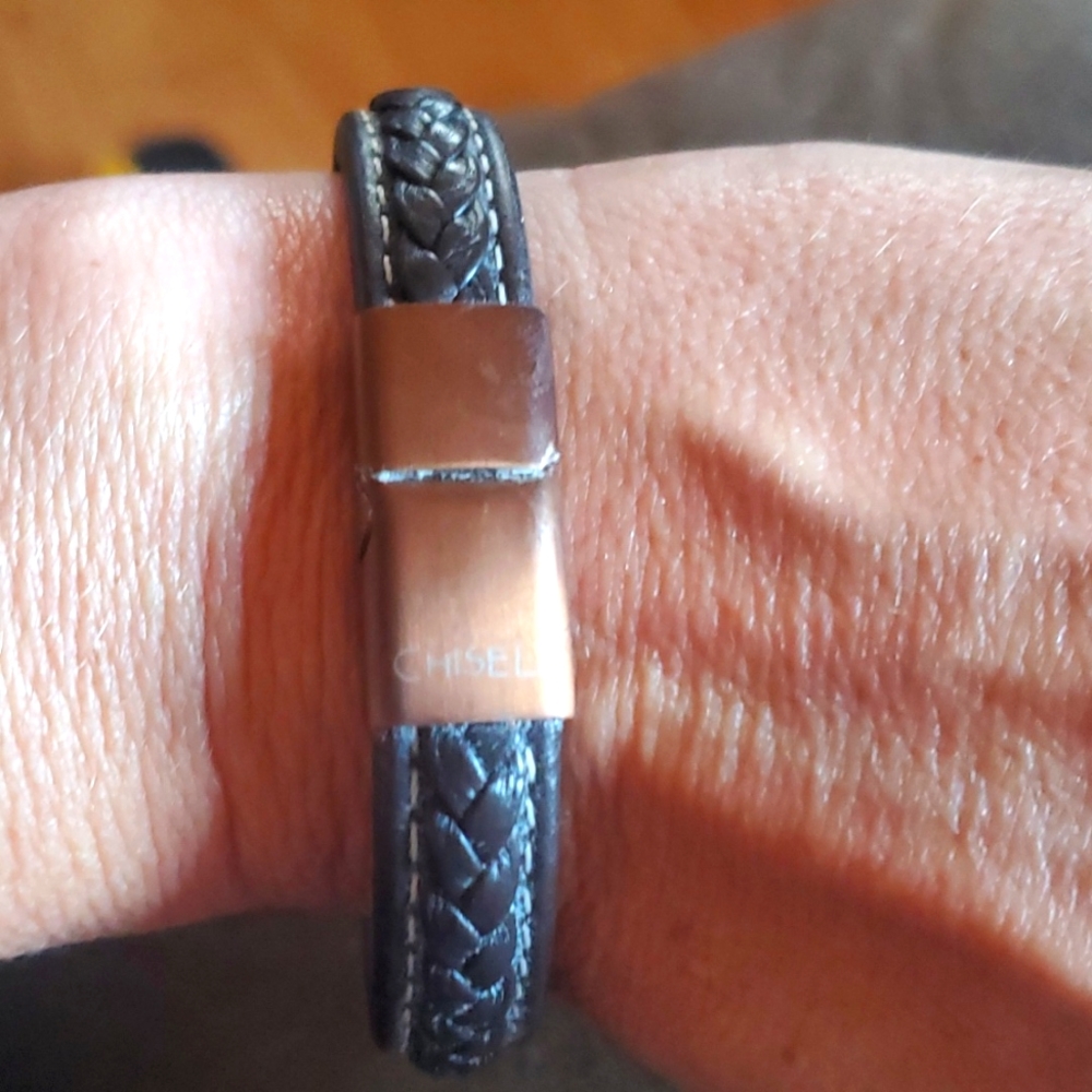 Chisel leather/stainless steel bracelet